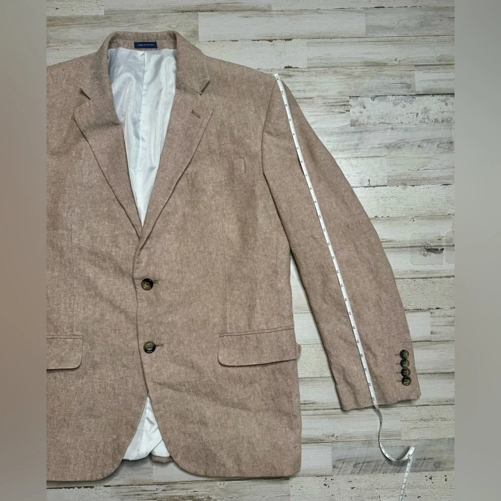 Stafford Mens Linen Blend Sport Coat Classic Fit Blazer Beige Mens 42R - Picture 2 of 12